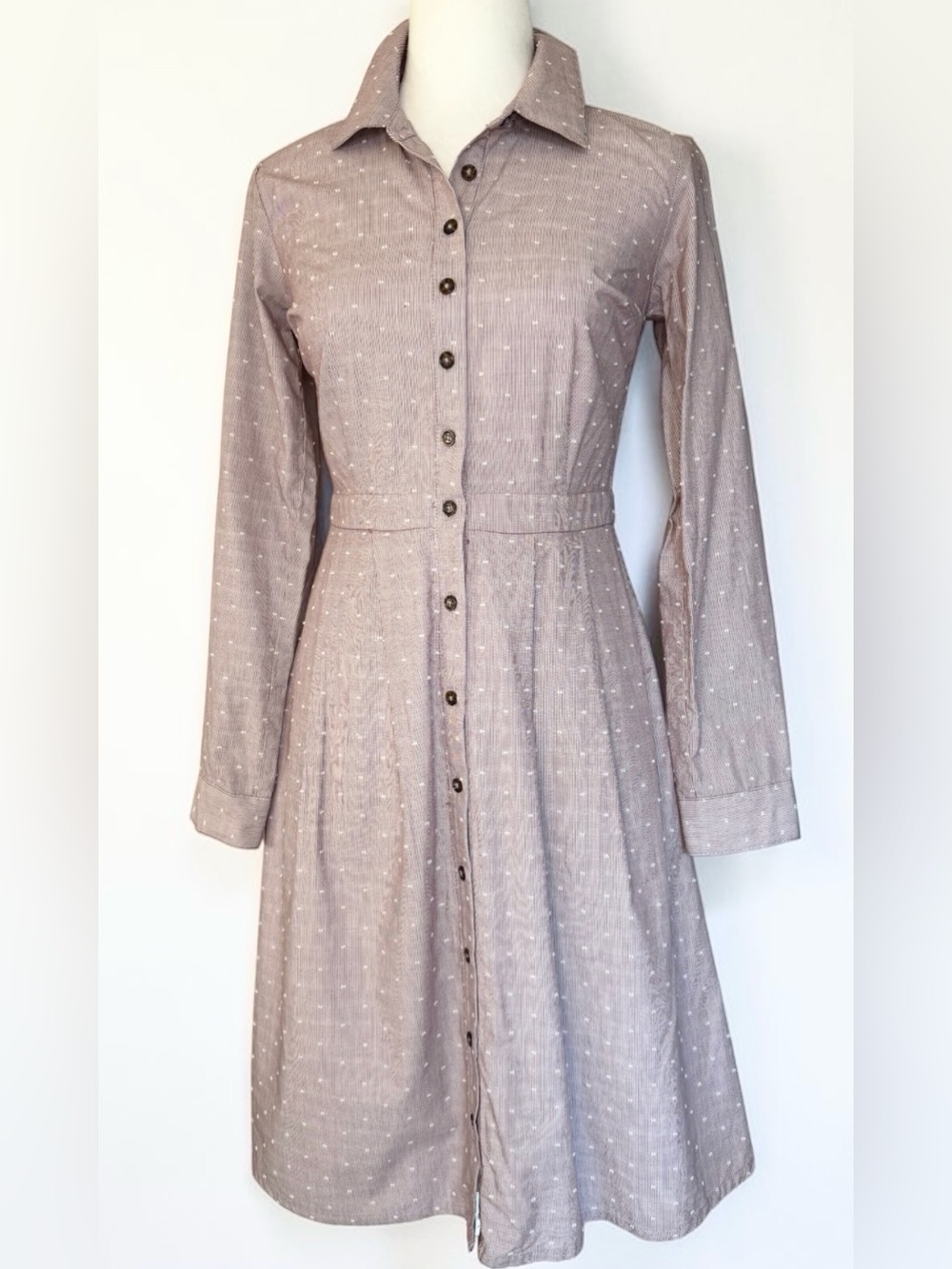 ModCloth Dusty Mauve Button-Front Long Sleeve Collared Shirt Dress - Picture 2 of 10